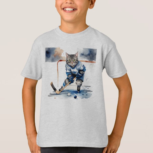 Camiseta Diversão Legal do jogador de hóquei em gatos Humor (Frente)