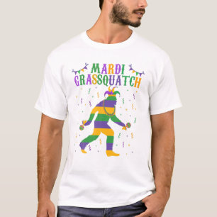 Camiseta Diversão Madi Mardi Gras Bigfoot Sasquatch Mardi 