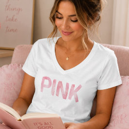 Camiseta Diversão Moderna Aquarela Rosa em Branco