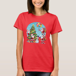 Camiseta **“Diversão Natalina com Múltiplos Papais Noéis –