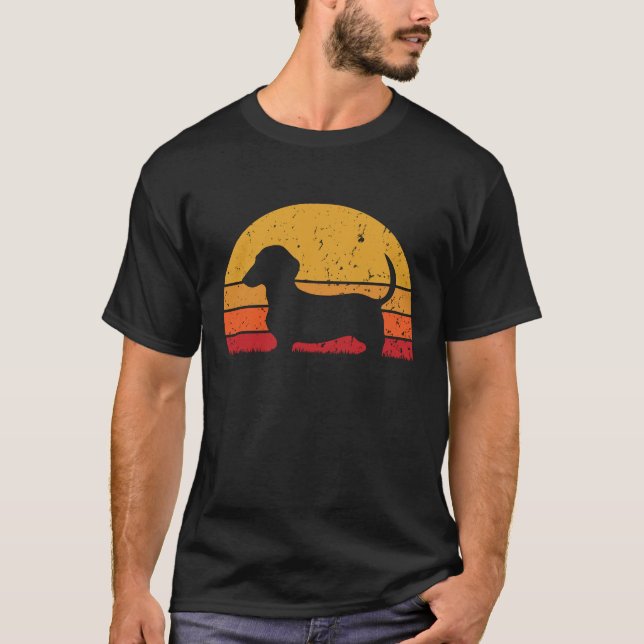 Camiseta Diversão Retro Vintage Sunset Dachshund (Frente)