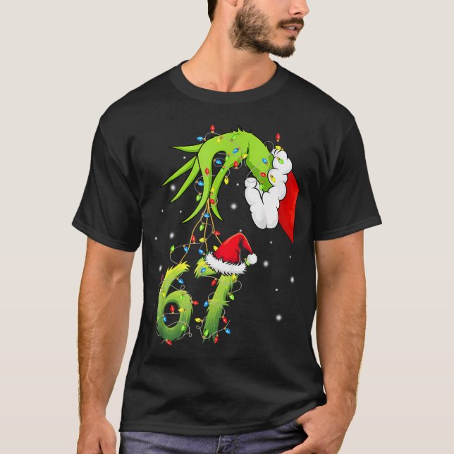 Camiseta Diversão Seis Sete 6 7 Meme 67 Mão de Natal Roupa  (Frente)