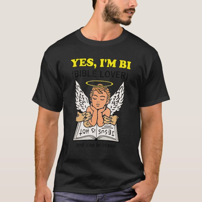 Camiseta Diversão Sim, sou Bi Bíblia Lover e também Bi-Sexu (Frente)