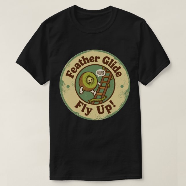 Camiseta Diversão Subindo Kiwi com Deslize de Pena (Frente do Design)