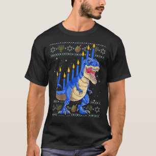 Camiseta Diversão Ugly Hanukkah Sweater Menorasaurus Rex Di