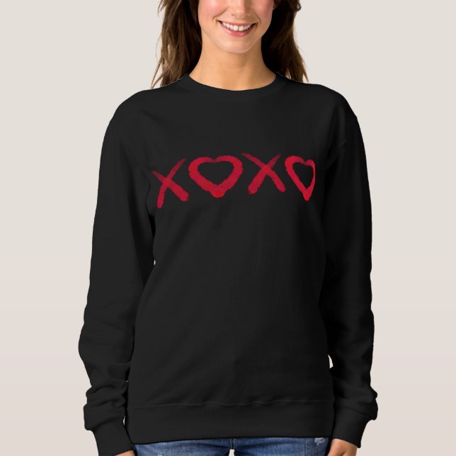 Camiseta Diversão vermelha angustiada XOXO ama beijos (Frente)