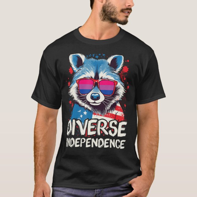 Camiseta Diverse Independence Raccoon Bisexual Sunglasses F (Frente)