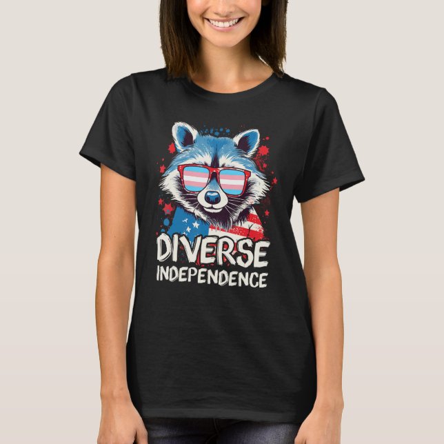 Camiseta Diverse Independence  Raccoon Transgender Sunglass (Frente)