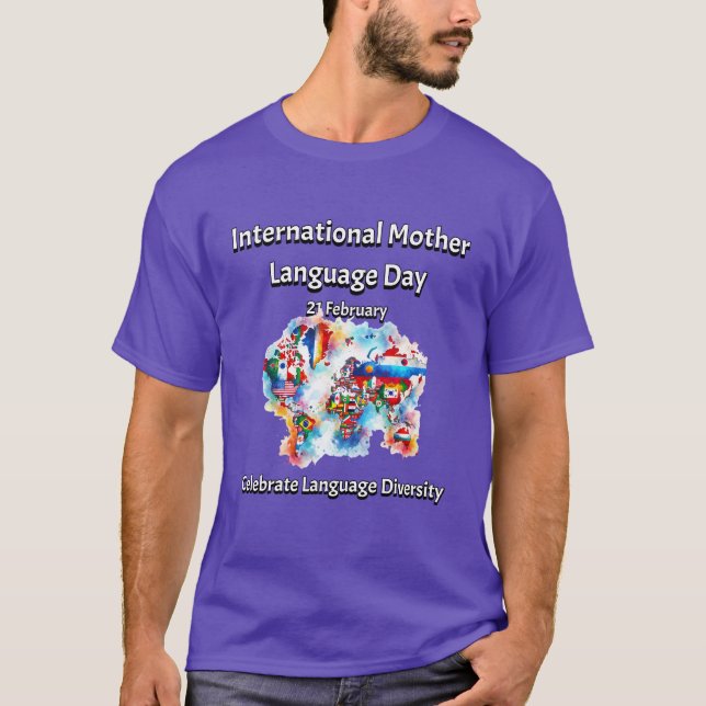 Camiseta Diversidade linguística. Língua materna internacio (Frente)