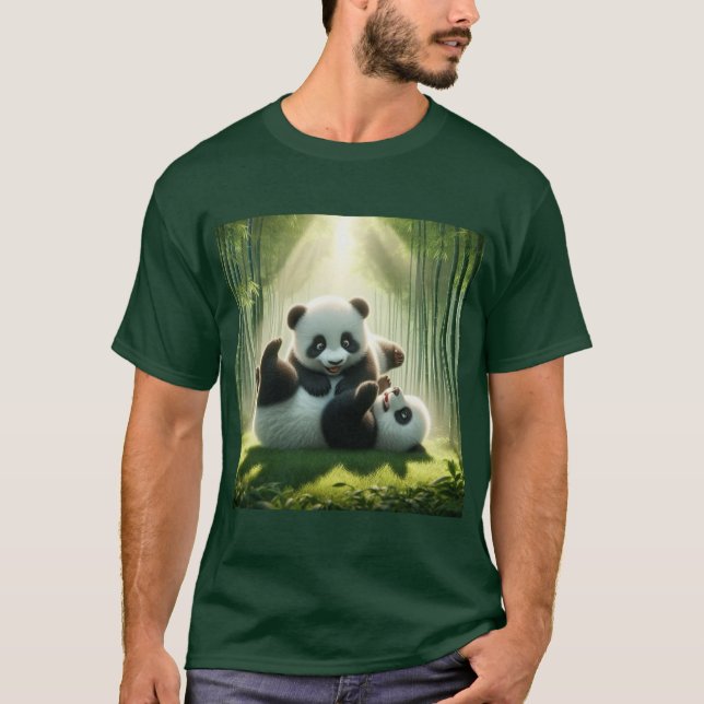 Camiseta Diversión Pandástica: Ositos Panda Jugando (Frente)