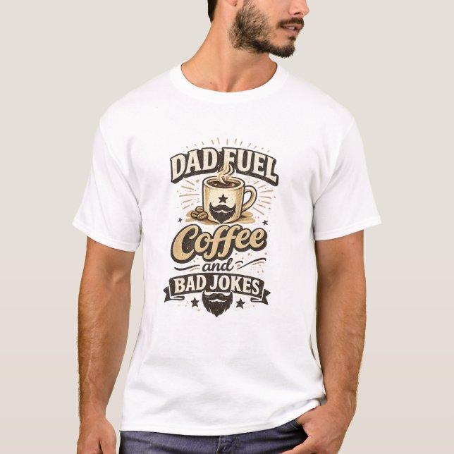 Camiseta Divertida Café e Piadas Ruins para Papai (Frente)