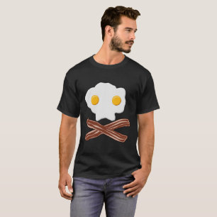 Camiseta Divertida Caveira com Ovos e Bacon Preta