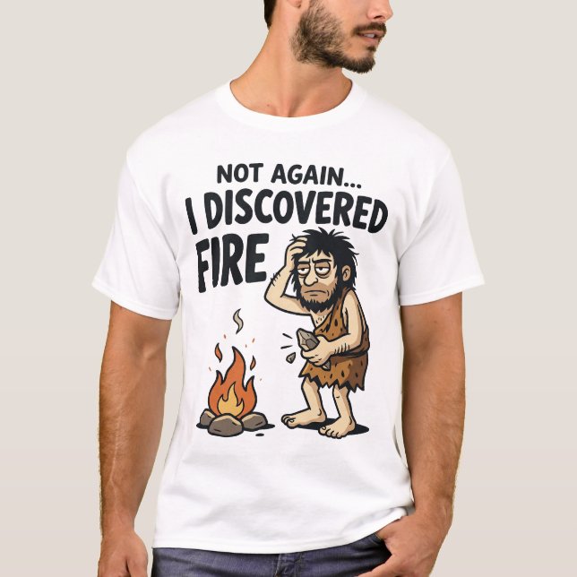 Camiseta Divertida da Descoberta do Fogo pelo Home (Frente)