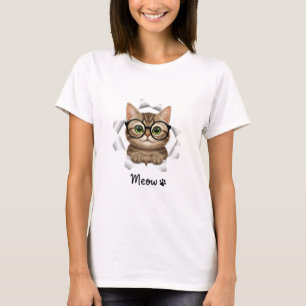 Camiseta Divertida de Amante de Gatos com Óculos -