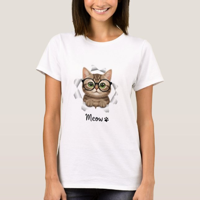 Camiseta Divertida de Amante de Gatos com Óculos - (Frente)
