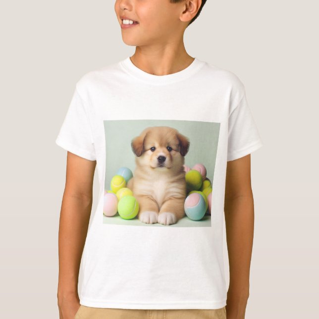 Camiseta divertida de cachorrinho para meninas e m (Frente)