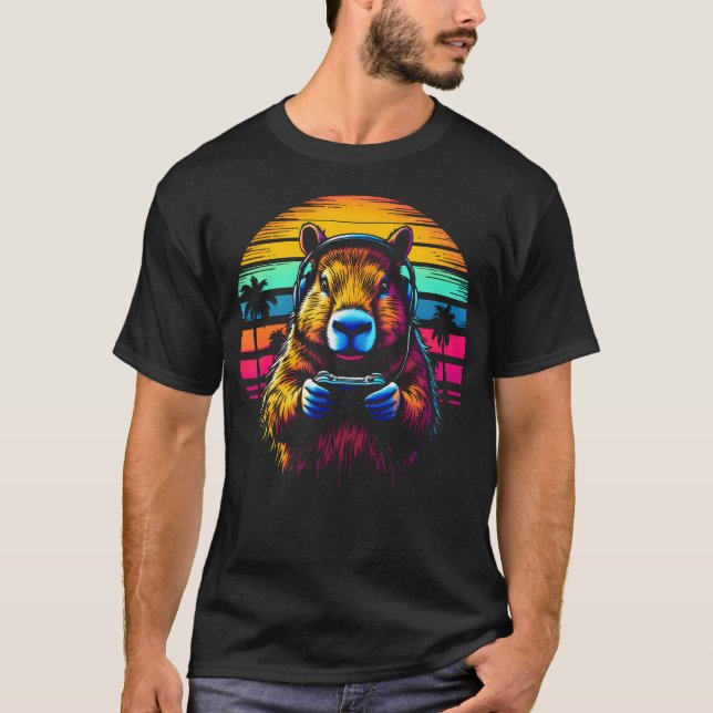 Camiseta Divertida de Capivara Fones de Ouvido Con (Frente)