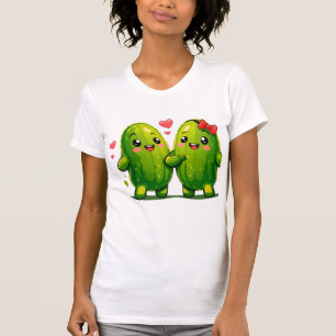 Camiseta Divertida de Casal de Pepino Fofo Kawaii