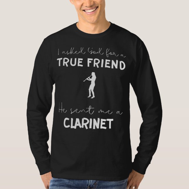 Camiseta Divertida de Clarinete: Deus Me Enviou um (Frente)