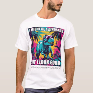 Camiseta Divertida de Dinossauro com Óculos de Sol