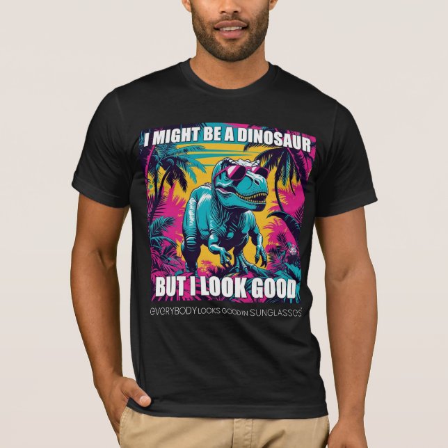 Camiseta Divertida de Dinossauro com Óculos de Sol (Frente)