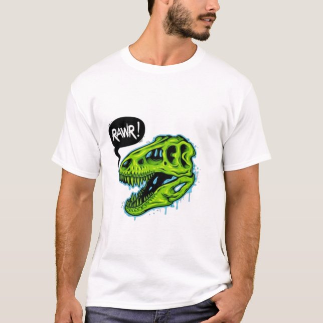 Camiseta Divertida de Dinossauro T-Rex RAWR - Verd (Frente)
