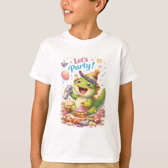 Camiseta Divertida de Dinossauro “Vamos Festejar”  (Frente)