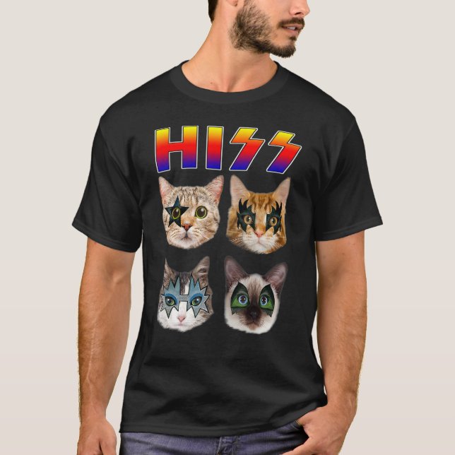 Camiseta Divertida de Gato Silvando Rock and Roll  (Frente)