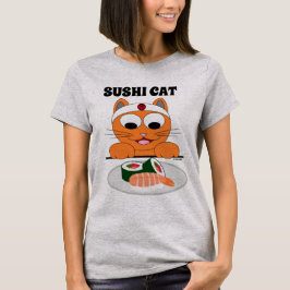 Camiseta Divertida de Gato Sushi Ginger Kitty