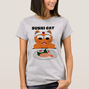 Camiseta Divertida de Gato Sushi Ginger Kitty