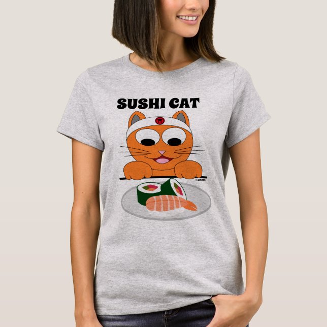 Camiseta Divertida de Gato Sushi Ginger Kitty (Frente)