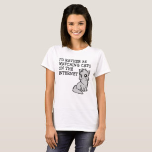 Camiseta Divertida de Gatos Preferindo Assistir