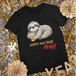 Camiseta Divertida de Preguiça Feliz Ano Novo/Cerv