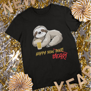Camiseta Divertida de Preguiça Feliz Ano Novo/Cerv