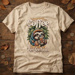 Camiseta Divertida de Preguiça que Bebe Café