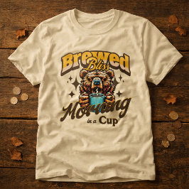 Camiseta Divertida de Urso Beber Café