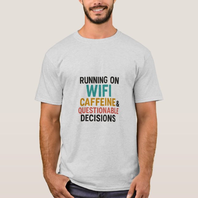 Camiseta Divertida de WiFi e Cafeína (Frente)