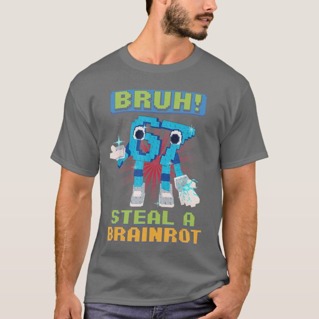 Camiseta Divertida Pixel Meme Bruh 67 Rouba um Bra (Frente)
