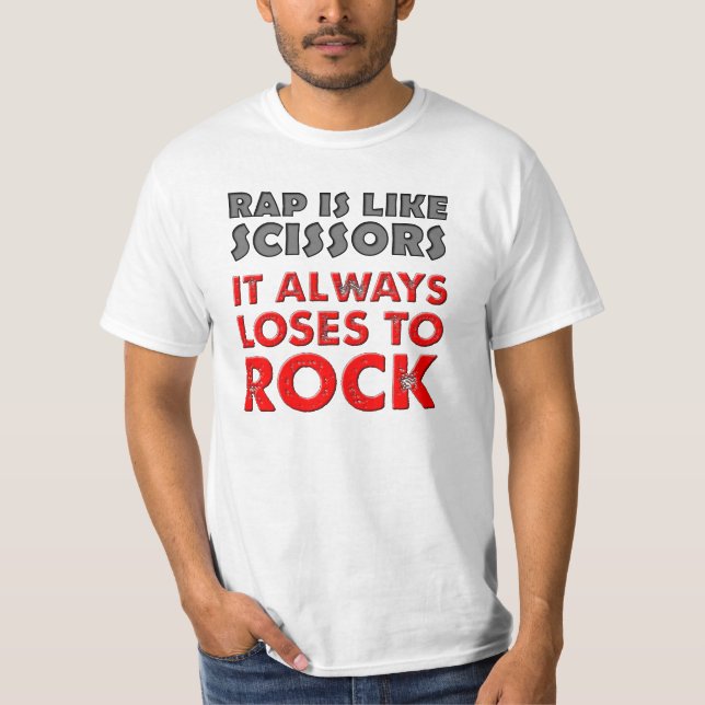 Camiseta Divertida Rap Versus Pedra, Papel e Tesou (Frente)