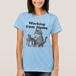Camiseta Divertida Senhora dos Gatos Louca Trabalhando de C