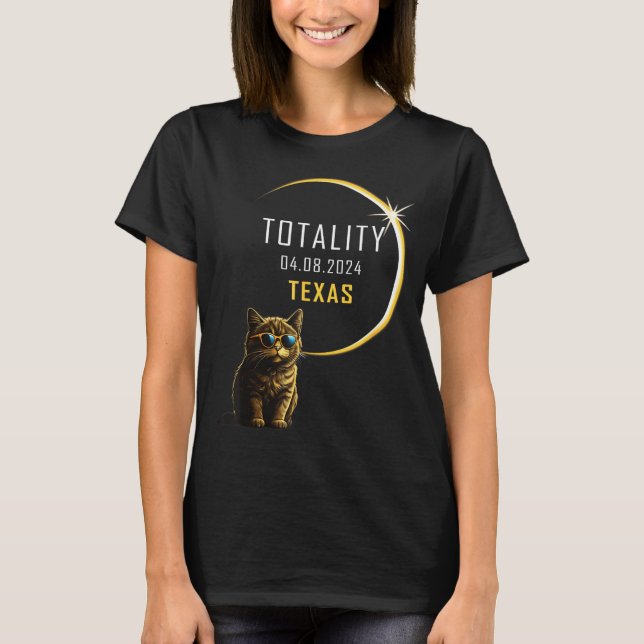 Camiseta Divertida Texas Eclipse Solar Total Gato (Frente)