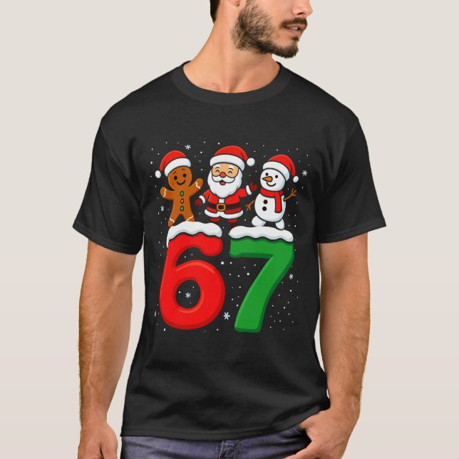 Camiseta Divertido 67 Meme Natal Seis Sete Papai Noel Bonec (Frente)