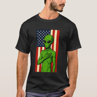 Camiseta Divertido Alien Patriótico Bandeira dos EUA Extrat