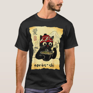 Camiseta Divertido Après Gato Esqui Come Ramen Japonês Kawa