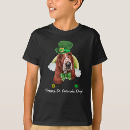 Camiseta Divertido Basset Hound Dia de São Patrício Dourado