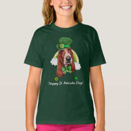Camiseta Divertido Basset Hound Dia de São Patrício Dourado
