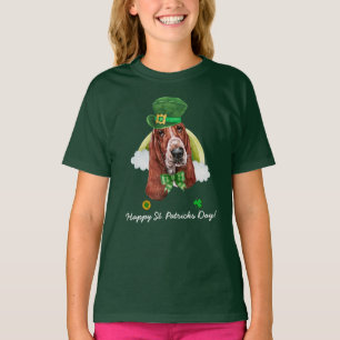 Camiseta Divertido Basset Hound Dia de São Patrício Dourado