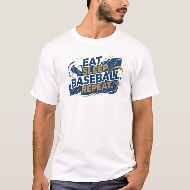 Camiseta Divertido COMER DORMIR BEISBOL Designer Gráfico 2D (Frente)