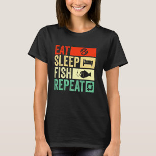 Camiseta Divertido Comer Dormir Peixe Repetir Pesca Homens