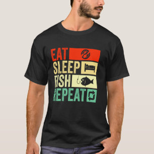 Camiseta Divertido Comer Dormir Peixe Repetir Pesca Homens 